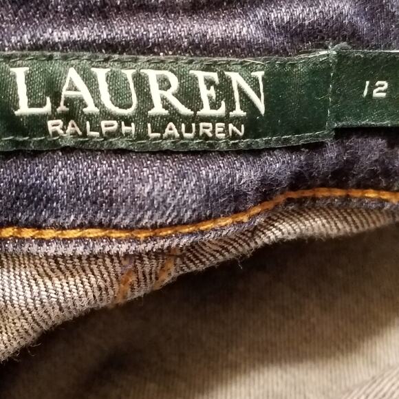 Lauren Ralph Lauren Straight Leg High Rise Denim Jeans Leather Logo Patch Sz 12 - Picture 9 of 11